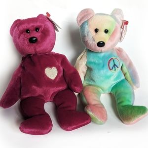 Pair of Rare Beanie Babies Valentia and Peace